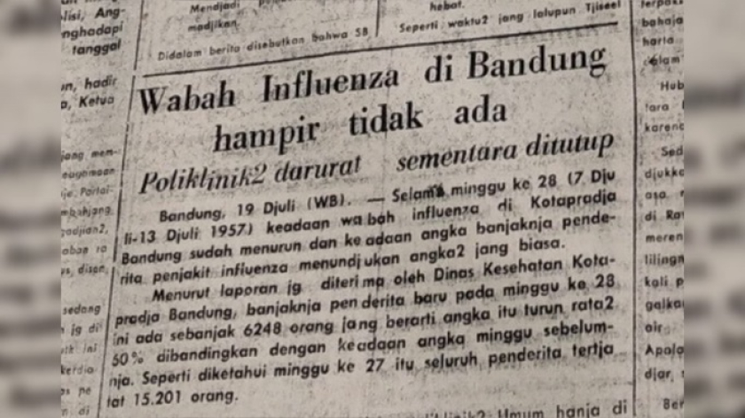 Pada 19 Juli 1957, surat kabar Warta Bandung menurunkan laporan mengenai penurunan jumlah kasus penderita Influenza. (Foto: Yogi Esa Sukma Nugraha)