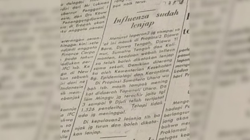 Pada 2 Agustus 1957, surat kabar Warta Bandung menurunkan laporan mengenai Wabah Influenza yang telah lenyap. (Foto: Yogi Esa Sukma Nugraha).