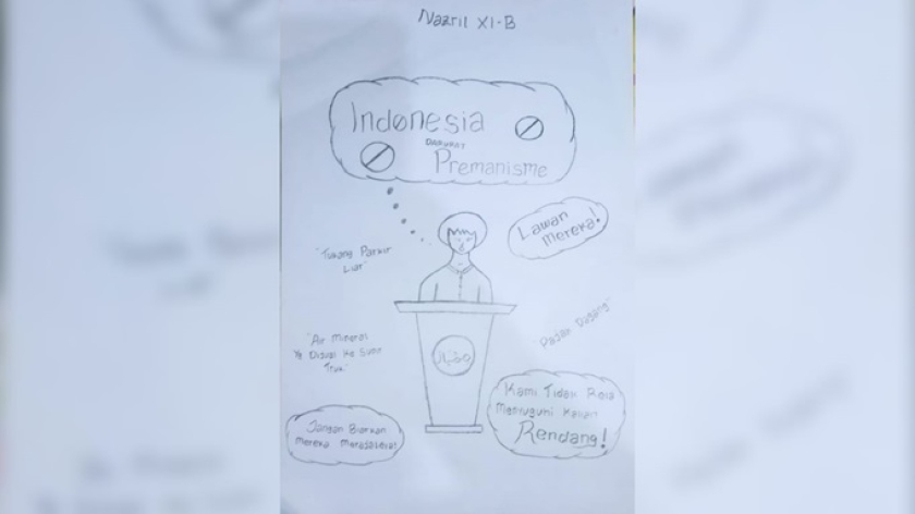 Gambaran premanisme karya Nazril kelas 11B PPI 24 Rancaekek. (Foto: Hafidz Azhar)