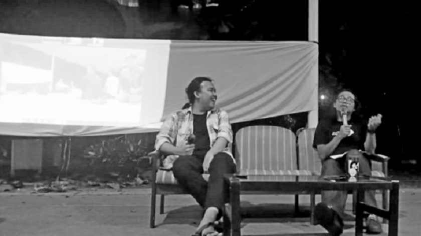 Film Turang karya Bachtiar Siagian diputar di Dome Fikom Unpad, Jatinangor, Kamis malam, 16 Oktober 2025. (Foto: Salma Nur Fauziyah/BandungBergerak)