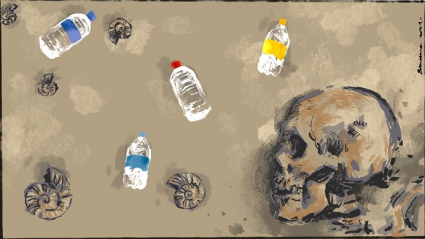 Ilustrasi sampah plastik. (Ilustrator: Bawana Helga Firmansyah/BandungBergerak.id)