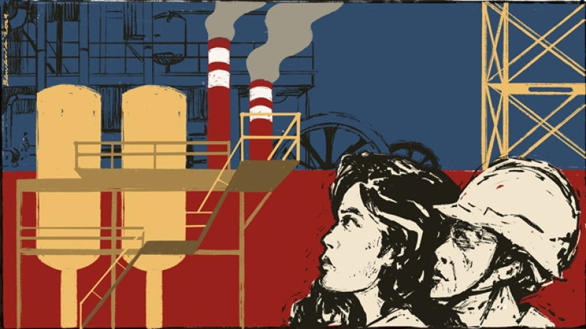 Serikat pekerja merupakan salah satu cara bagi buruh untuk menuntut kesejahteraan. Berserikat dijamin undang-undang. (Ilustrator: Bawana Helga Firmansyah/BandungBergerak.id)