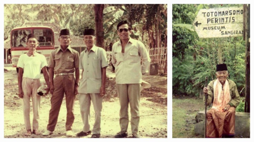 Toto Marsono (nomor 2 dari kiri) & Prof.Dr.Sartono (paling kanan) dari ITB. Di belakang mereka bis ITB yang membawa rombongan mahasiswa geologi dari Bandung. (Foto: Dokumentasi Johan Arif)