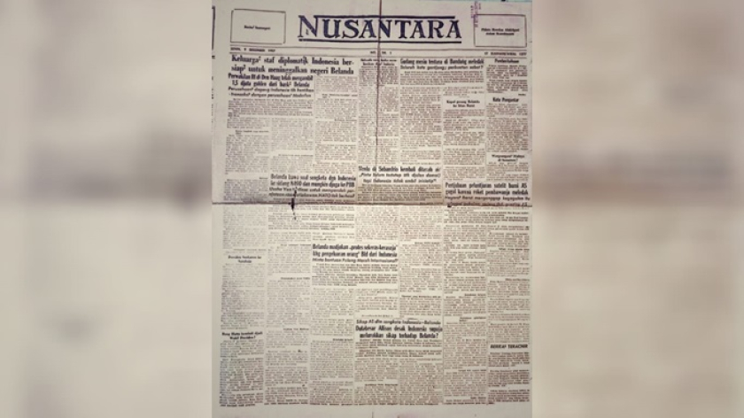 Halaman muka surat kabar Nusantara terbitan 9 Desember 1957. (Foto: Kin Sanubary)