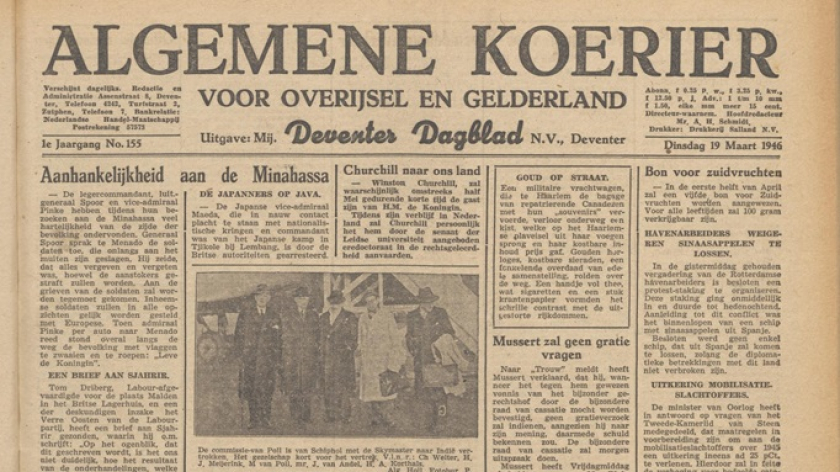 Salah satu penggalan berita tentang keberadaan kamp Jepang di Cikole Lembang di koran Algemene Koerier tanggal 19 M aret 1946. (Foto: Dokumentasi Malia Nur Alifa)