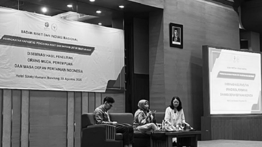 Diseminasi Hasil Penelitian bertema Orang Muda, Perempuan, dan Masa Depan Pertanian Indonesia yang diselenggarakan oleh AKATIGA, Komisi X DPR RI, dan BRIN di Hotel Savoy Homann, Bandung, 9 Agustus 2025. (Foto: Alwi Anas/BandungBergerak)