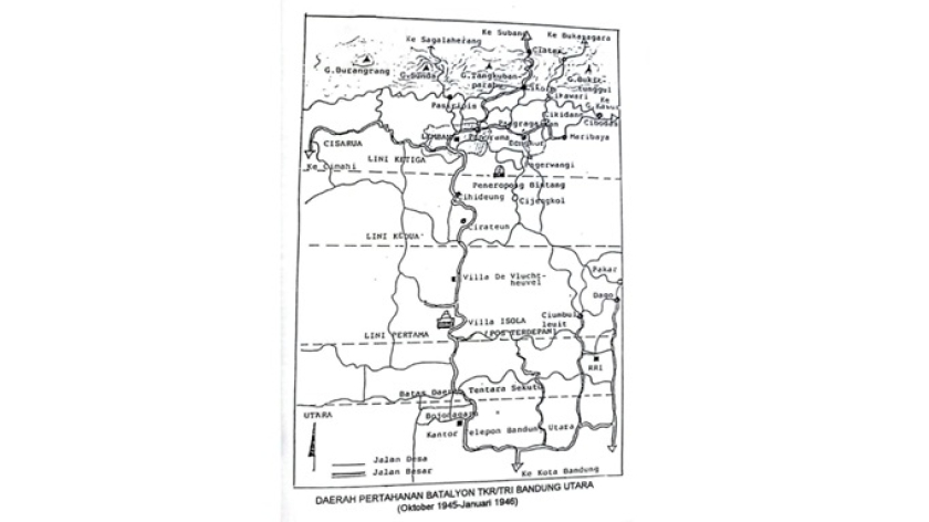 Peta Posko TKR Bandung Utara yang juga menuliskan keberadaan Vila De Vlucht-Heuvel (Foto Sumber: Buku Risalah Perjuangan Kemerdekaan di Daerah Bandung Utara-Karawang Barat dalam Perang Kemerdekaan Indonesia 1945-1949 karya Maman Sumantri)