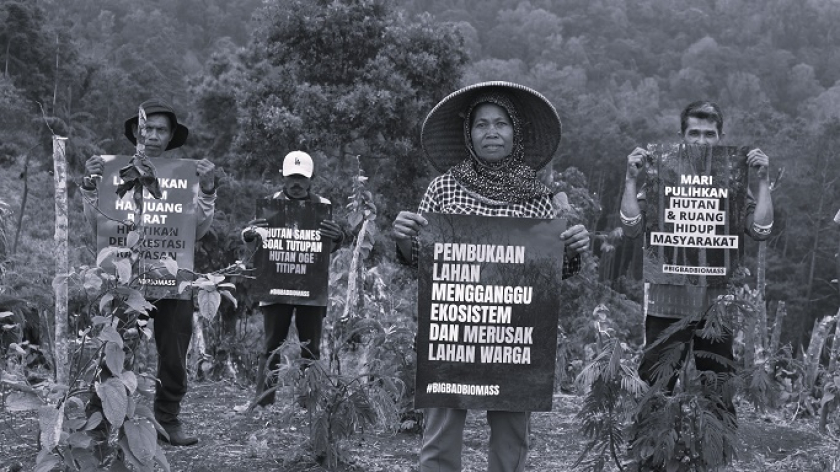 Petani Jawa Barat melakukan aksi damai menolah PLTU batu bara dan biomassa, 21 Oktober 2025. (Foto: Dokumentasi Trend Asia)