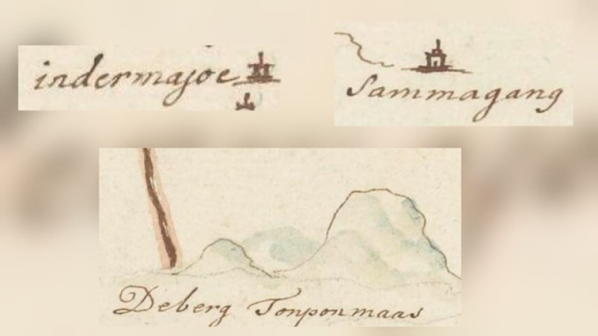 Contoh penulisan pada peta penciri Ci Manuk di antaranya: Indermajoe, Sammagang, dan Deberg Tonponmaas.(Foto: Dokumentasi Karguna Purnama Harya) 