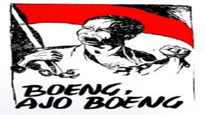 Poster revolusi hasil kolaborasi seniman Affandi, Seodjojono, Dullah, dan penyair Chairil Anwar berjudul Boeng Ajo, Boeng!. (Dok. Penulis)