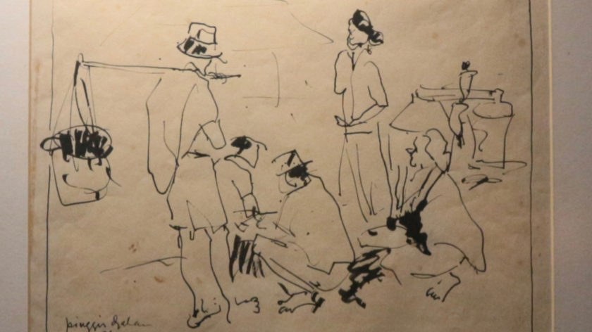 Sketsa berjudul Pinggir Djalan karya Sudjana Kerton. (Foto: Insan Radhiyan Nurrahim/BandungBergerak)