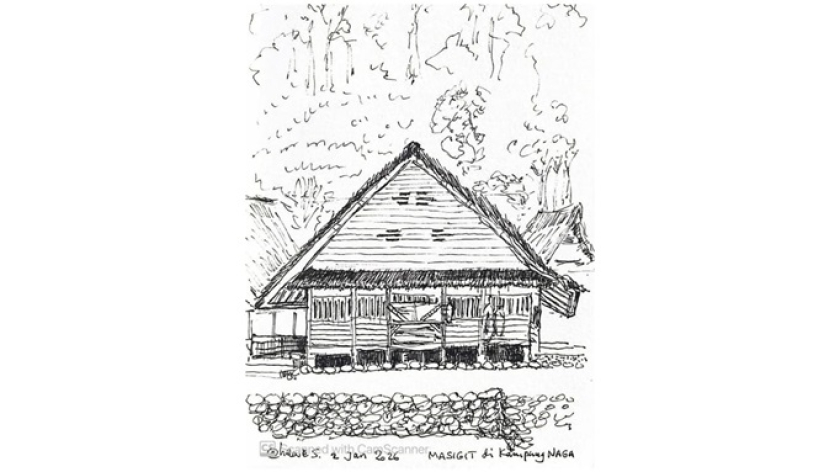 Sketsa Masjid di Kampung Naga. (Karya: Hawe Setiawan)