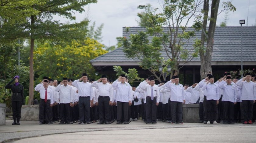 Suasana Upacara Hari Amal Bhakti (HAB) ke-80 Kementerian Agama RI di Agro Edu Park Kampus II UIN Sunan Gunung Djati Bandung, Sabtu (3/1/2026). (Foto: Dok. Humas UIN SGD)