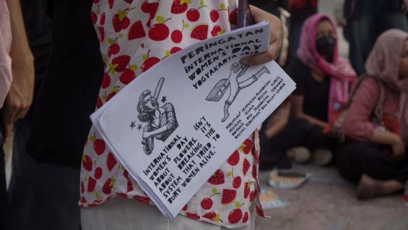 Aksi peringatan International Womens Day di Titik Nol Kilometer Yogyakarta, 8 Maret 2026. (Foto: Virliya Putricantika/BandungBergerak) 