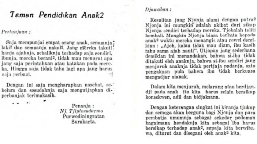 Kolom Taman Pendidikan Anak-anak di Majalah Api Kartini. (Foto: Tangkapan layar oleh Deuis Raniarti)