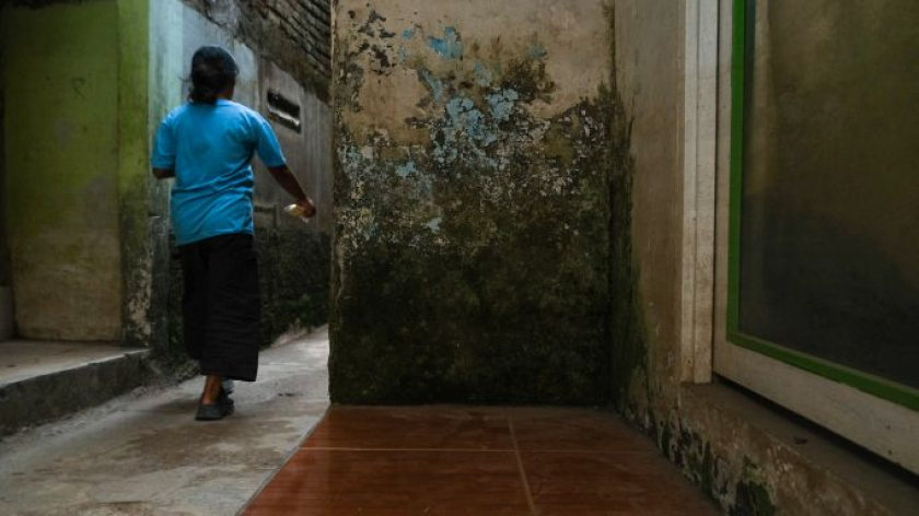Dinding berjamur disalah satu bangunan di sukabirus,  Desa Citeureup, Kecamatan Dayeuhkolot.  Kamis, 26 Agustus 2026. (Foto: Alya Chaerani/BandungBergerak)
