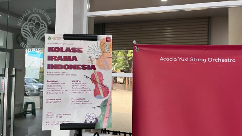 Acacia Yuk! String Orchestra (AYSO) dalam konser bertajuk Kolase Irama Indonesia di Auditorium Lt.3, Klinik Pratama Silih Asih, Bandung, Minggu, 27 September 2026. (Foto: Bagea Awi Dan Hani/BandungBergerak)
