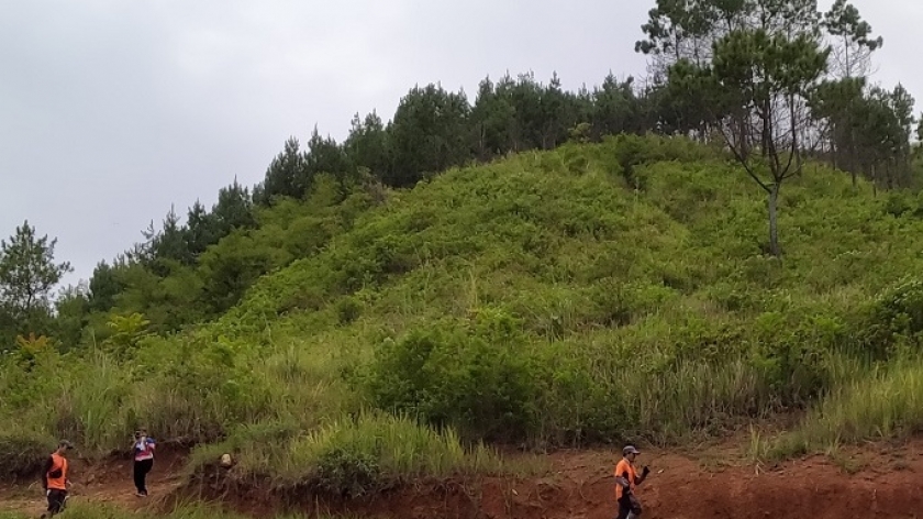 Puncak gunungnya terlihat membulat dari arah bumi perkemahan, di puncaknya masih tampak kerimbunan hutan pinus. November 2021 (Foto: Gan-gan Jatnika).