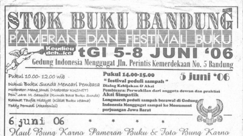 Poster Pameran Stok Buku Bandung 2006 yang berlangsung 5-8 Juni 2006 hasil desain Errithethird. (Sumber foto: dokumentasi Pabukon Hanca)