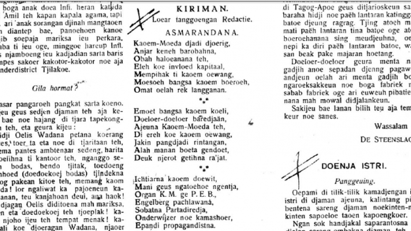 Salah satu guguritan karya Achmad Bassach yang dimuat dalam Padjadjaran edisi 25 Oktober 1920. (Sumber: Atep Kurnia)