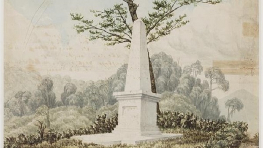 Makam Franz Wilhelm Junghuhn di Lembang. Sketsa terbit tahun 1865. (Sumber digitalcollections.universiteitleiden.nl)