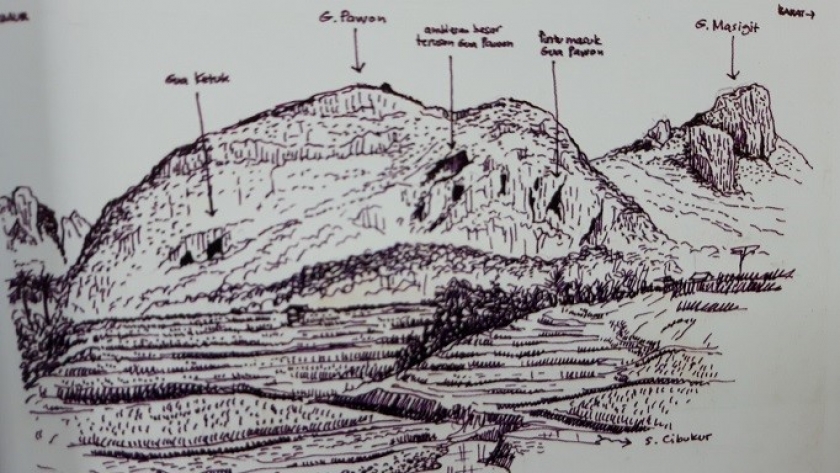 Salah satu gambar sketsa karya Budi Brahmantyo tentang kawasan karst Citatah (Sumber foto: buku Budi Brahmantyo Geologiwan Sejati (2019))