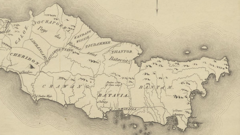 Peta rencana untuk sebelah barat Pulau Jawa yang dibuat atas perintah Herman Willem Daendels. (Sumber: Plan de li?le de Java, COLLBN Port 56 N 69)