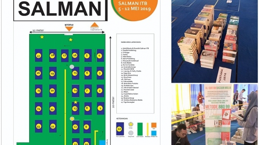 Denah 27 tenant dengan mengelompokkannya berdasarkan penerbit. Jadi tidak dikelompokkan berdasarkan seperti pada Liga Buku Bandung. Hal ini untuk mempermudah pengecekan stok dan pelaporan netto penjualan ke penerbit. (Sumber: Deni Rachman)