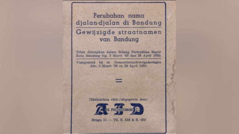 Perubahan nama jalan di Bandung dibahas dalam sidang Dewan Perwakilan Kota Bandung pada 3 Maret 1950 dan 28 April 1950. (Sumber: Perubahan Nama Djalan-djalan di Bandung (1950))