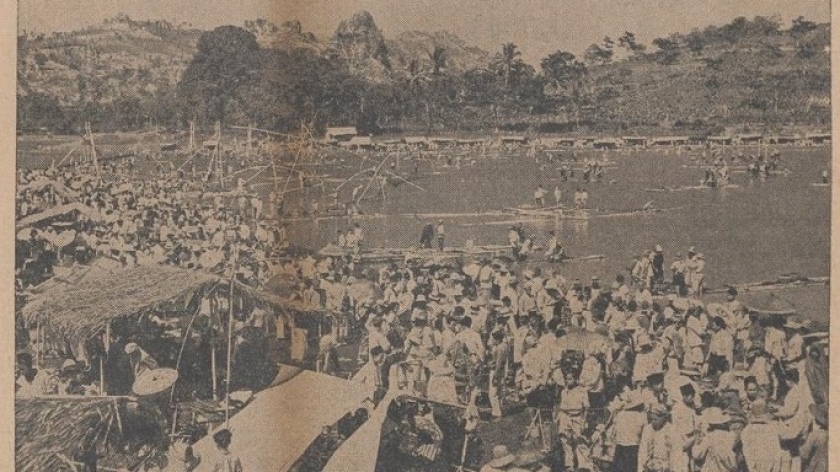 Situ Ciburuy. Foto suasana festival ikan tahunan diadakan di Situ Ciburuy dekat Padalarang yang terbit di koran De locomotief tangal 16 Oktober 1935. (Sumber: delpher.nl)