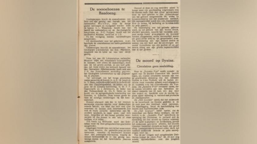 Laporan kunjungan Pakubuwono X ke Museum Geologi Bandung pada 30 Juni 1930. (Sumber: Algemeen handelsblad voor Nederlandsch-Indie, 1 Juli 1930)