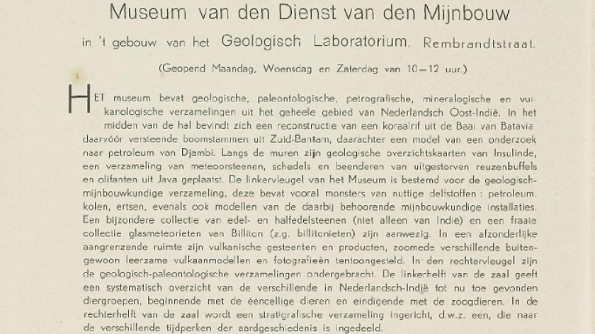 Jadwal buka Museum Geologi Bandung tahun 1933. (Sumber: Mooi Bandoeng No. 1, Jaargang I, Juli 1933)