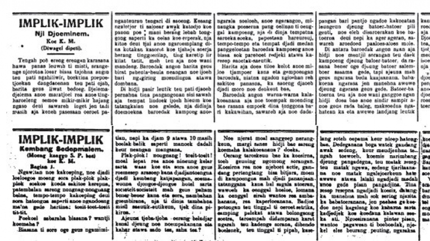 Dua cerita bersambung karya K.M. yang dimuat dalam Sipatahoenan antara 1924 hingga 1926. (Sumber foto: Sipatahoenan edisi 23 Desember 1924 dan 4 Mei 1926)