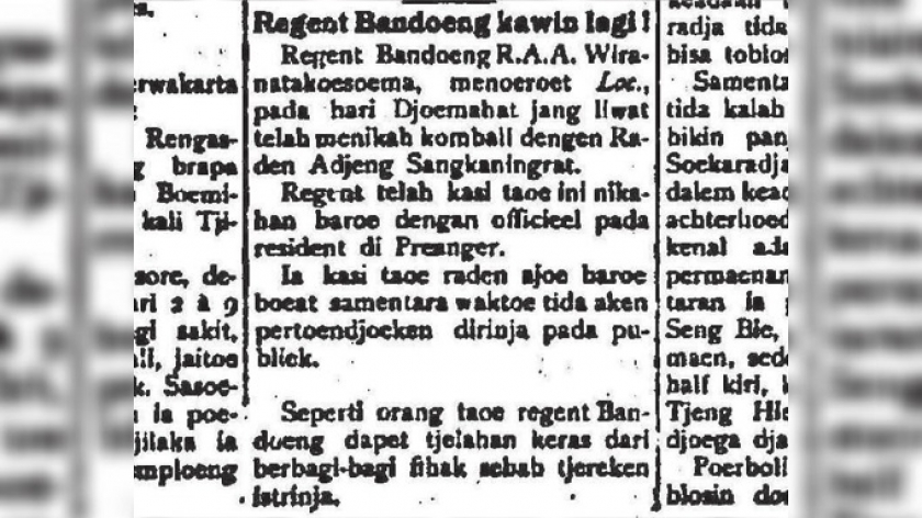 Kritik kepada Wiranatakoesoemah yang menceraikan Sjarifah dan menikahi Sangkaningrat. (Sumber: Soerapati, 9 September 1924)