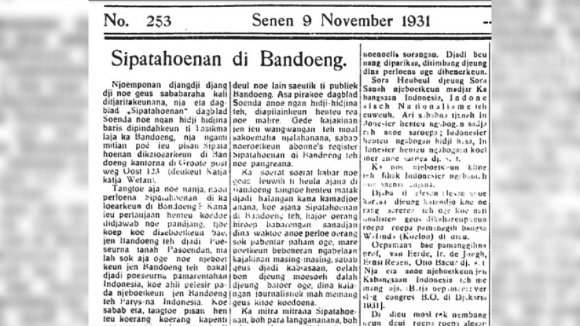 Senin, 9 November 1931, Sipatahoenan mulai diterbitkan di Bandung. (Sumber: Sipatahoenan, 9 November 1931)