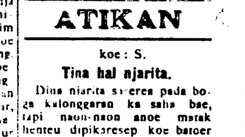 Edisi pertama rubrik “Atikan”. (Sumber: Sipatahoenan, 9 Januari 1930)