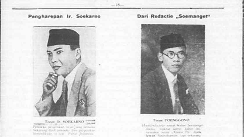 Ir. Soekarno dan Toenggono memberikan tanggapan atas peringatan Sipatahoenan menginjak sepuluh tahun. (Sumber: 10 Taoen Dagblad Sipatahoenan (1933))