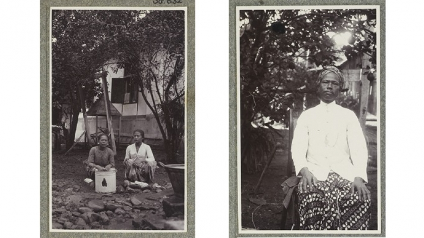 Kiri, KITLV A346 - Two Javanese women do the laundry for the EW van Vegchel family in Semarang. Kanan, KITLV A346 - The houseboy of the Van Vegchel family. (Sumber: KITLV)