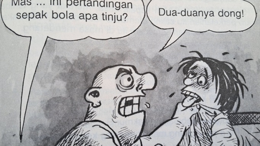 Ilustrasi karya Gunawan Pranyoto dalam buku Mari Menjadi Wartawan Kecil terbitan Medya Wiyata (1992). (Foto: Tri Joko Her Riadi) 