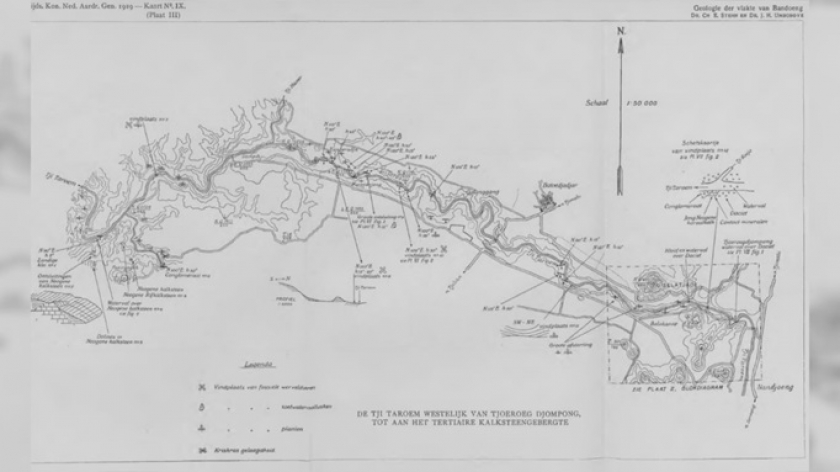 Peta singkapan-singkapan geologi di sepanjang Ci Tarum oleh Stehn dan Umbgrove, 1929. (Foto: Dokumentasi Malik Ar Rahiem)